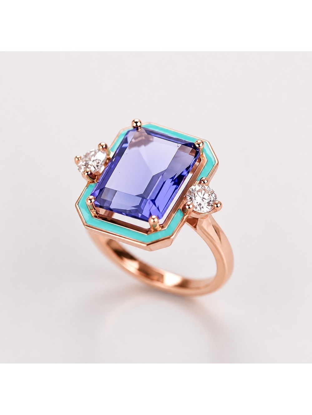 Tanzanite Blue Enamel 18K Rose Gold-Plated Ring Sizes 7-11 Available
